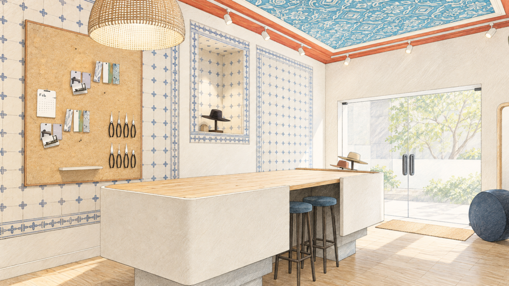 Proposta conceptual de interiores para o Hat Atelier, em Lisboa