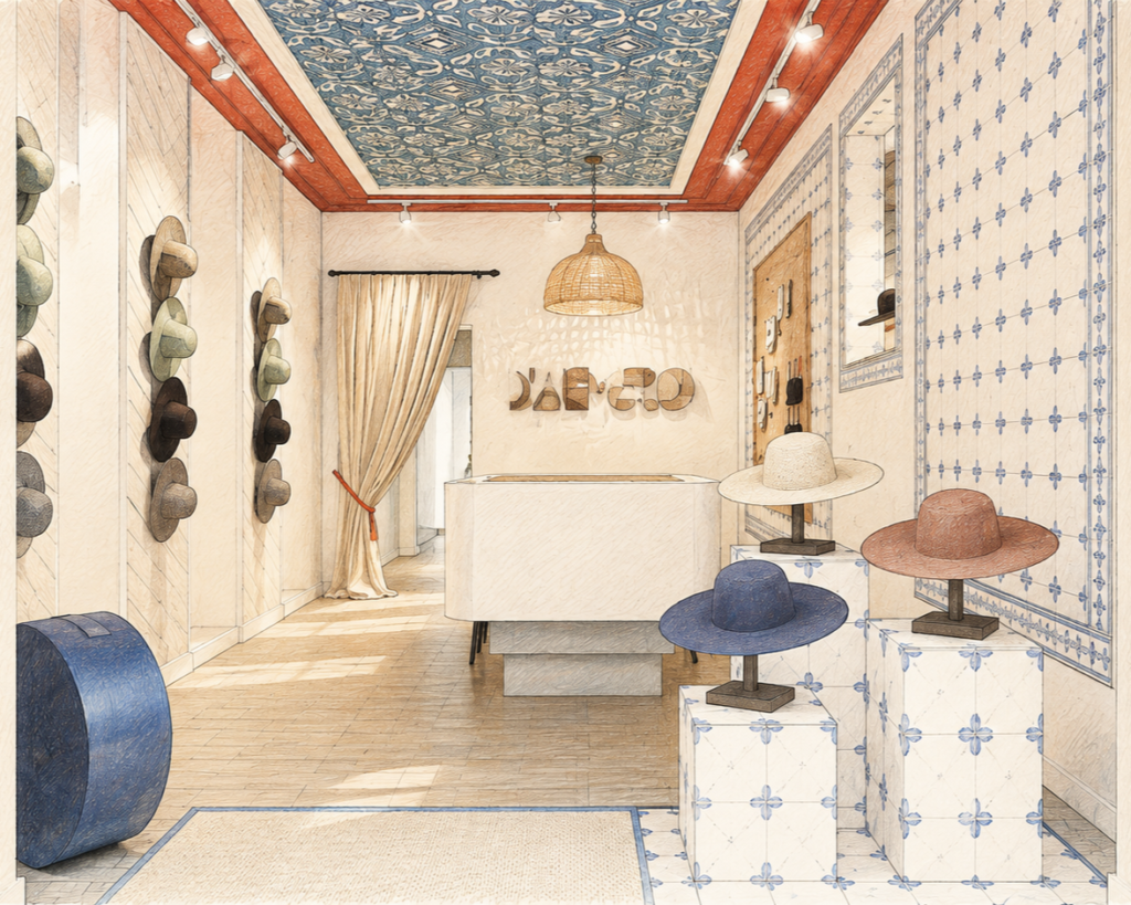 Proposta conceptual de interiores para o Hat Atelier, em Lisboa